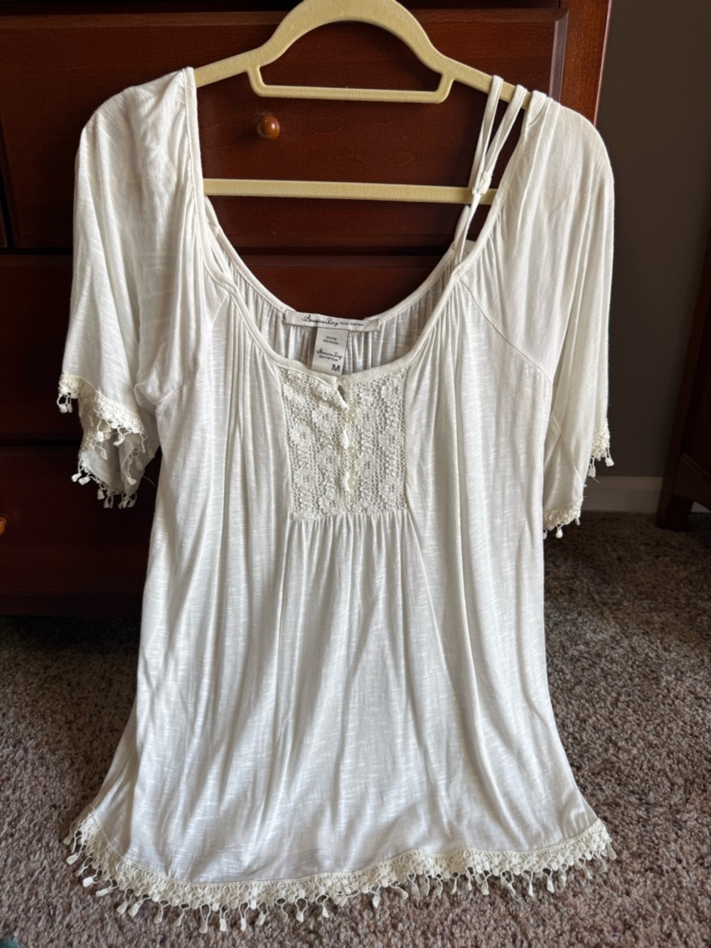 American Rag Cream Crochet-Trim Boho Tunic